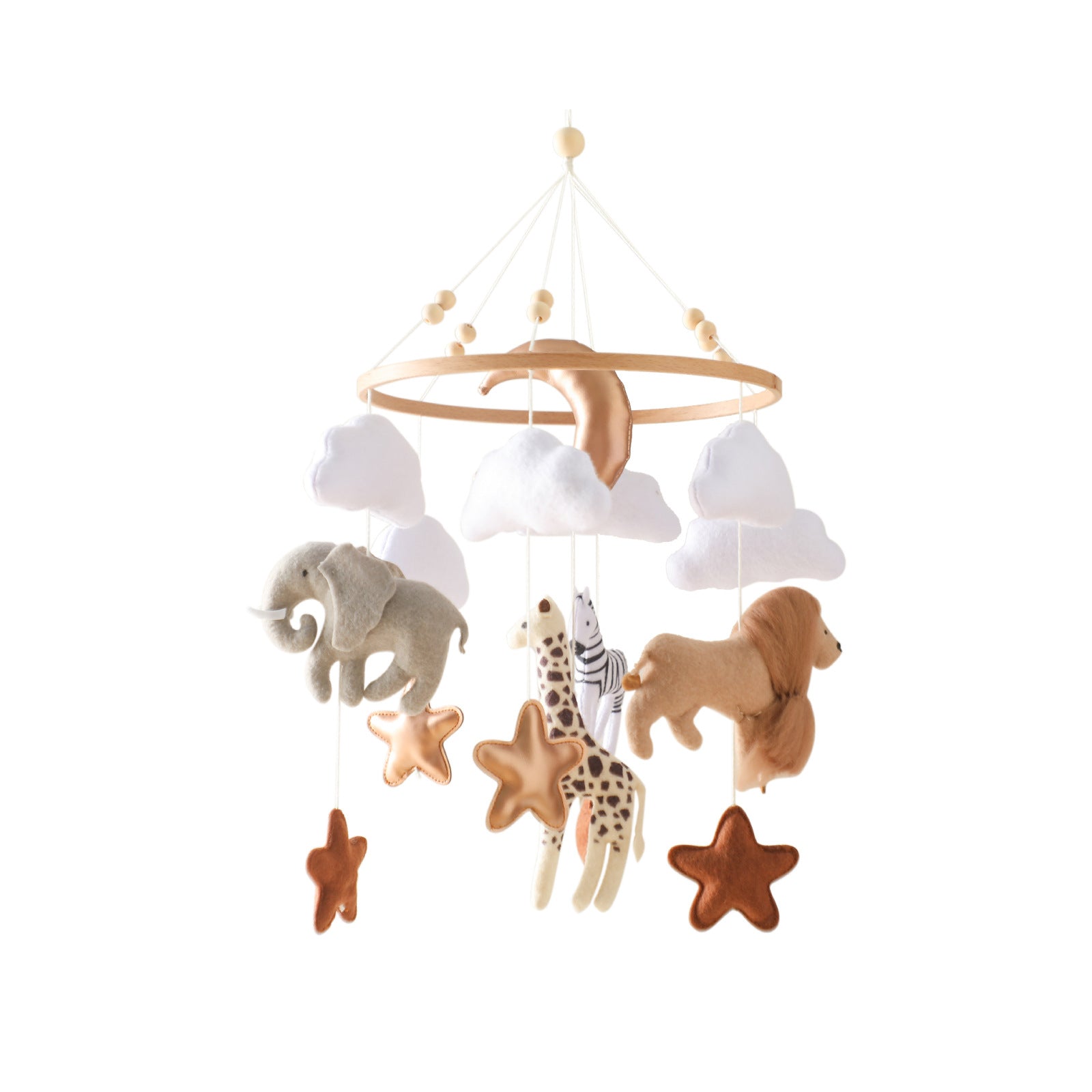 Mobile Hangings Safari Animals Made of Felt to Enhance Baby's Sensory Perception