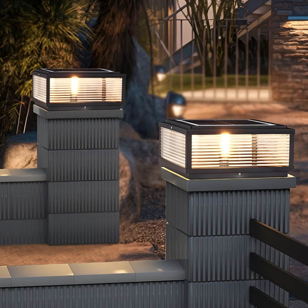 Modern LED Outdoor Post Lamp - Ribbed Glass