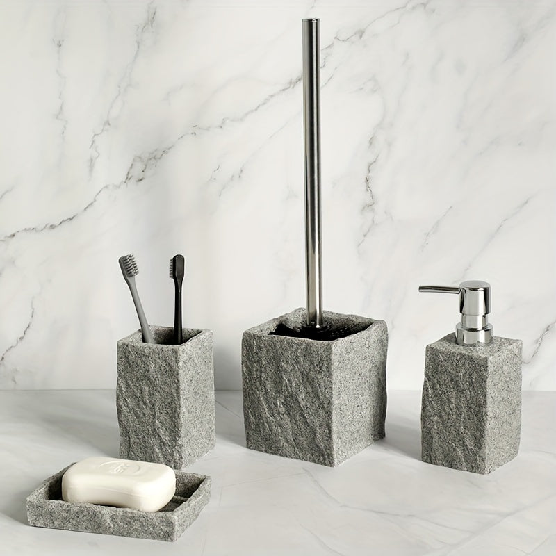 Grey Resin Bathroom Set – Luxury Set of 4 Pieces for an Elegant Bathroom