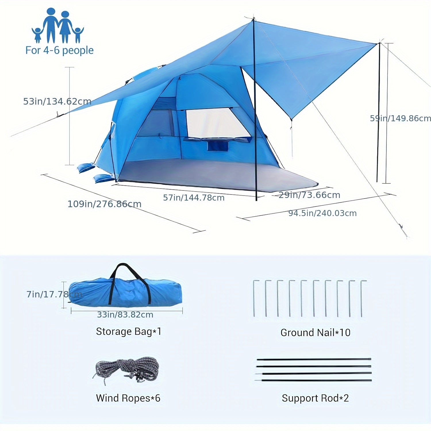 BreezeShield Beach Tent – Lightweight and Spacious for 4-6 People