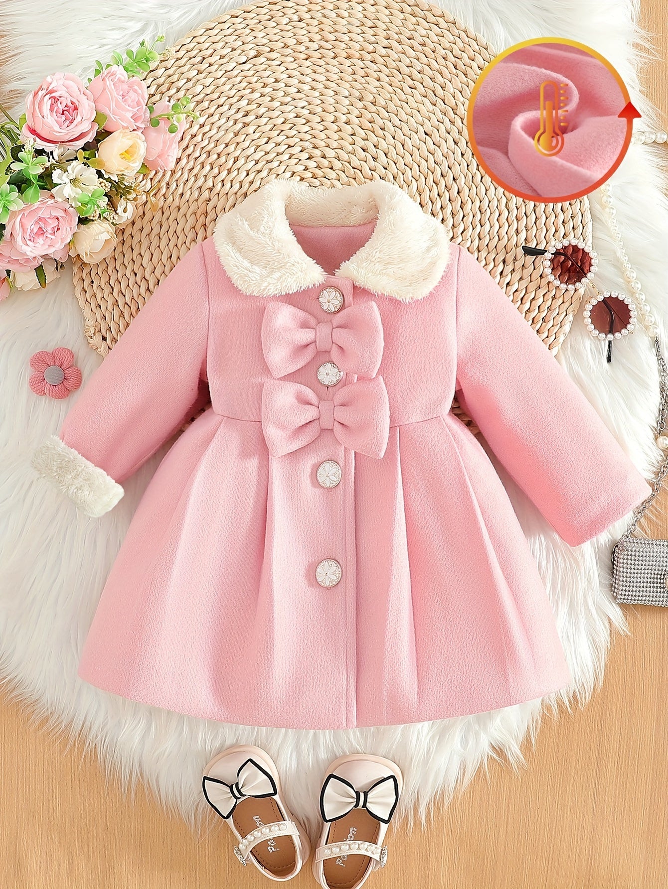 Lotte Winter Coat for Children - Elegant with Bow and Plush Collar for Cold Days