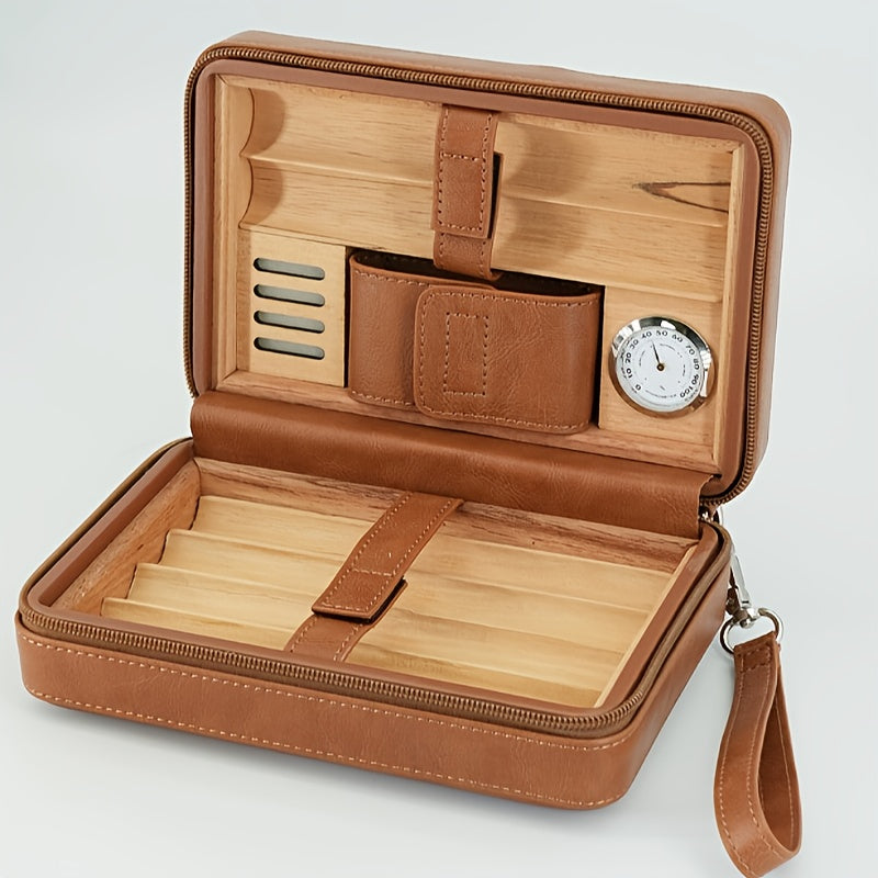 6-piece leather cigar humidor set | Cigar accessory | Luxury travel case with hygrometer and humidifier for cigar enthusiasts