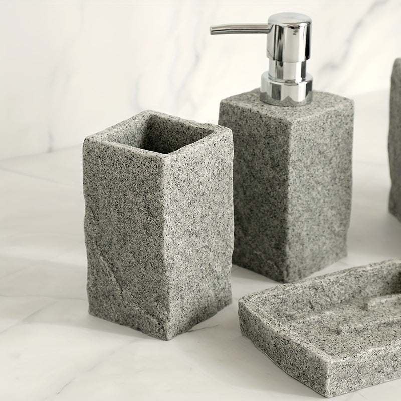 Grey Resin Bathroom Set – Luxury Set of 4 Pieces for an Elegant Bathroom