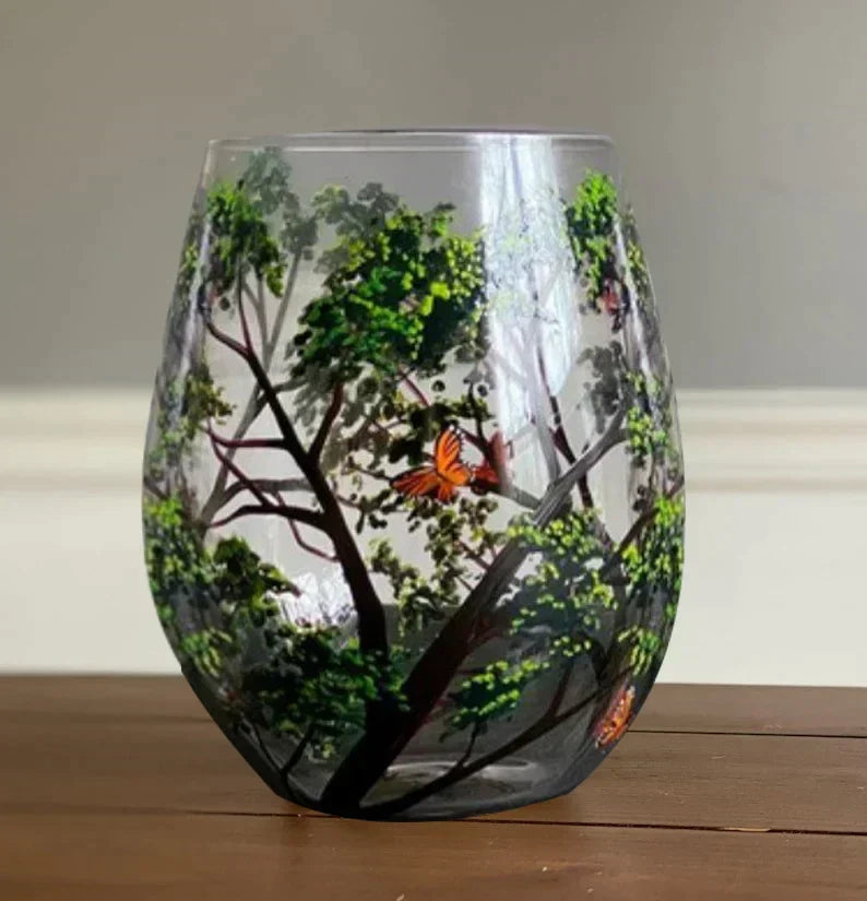Sandsberg | Wine Glass Four Seasons Tree - Hand-Painted Art