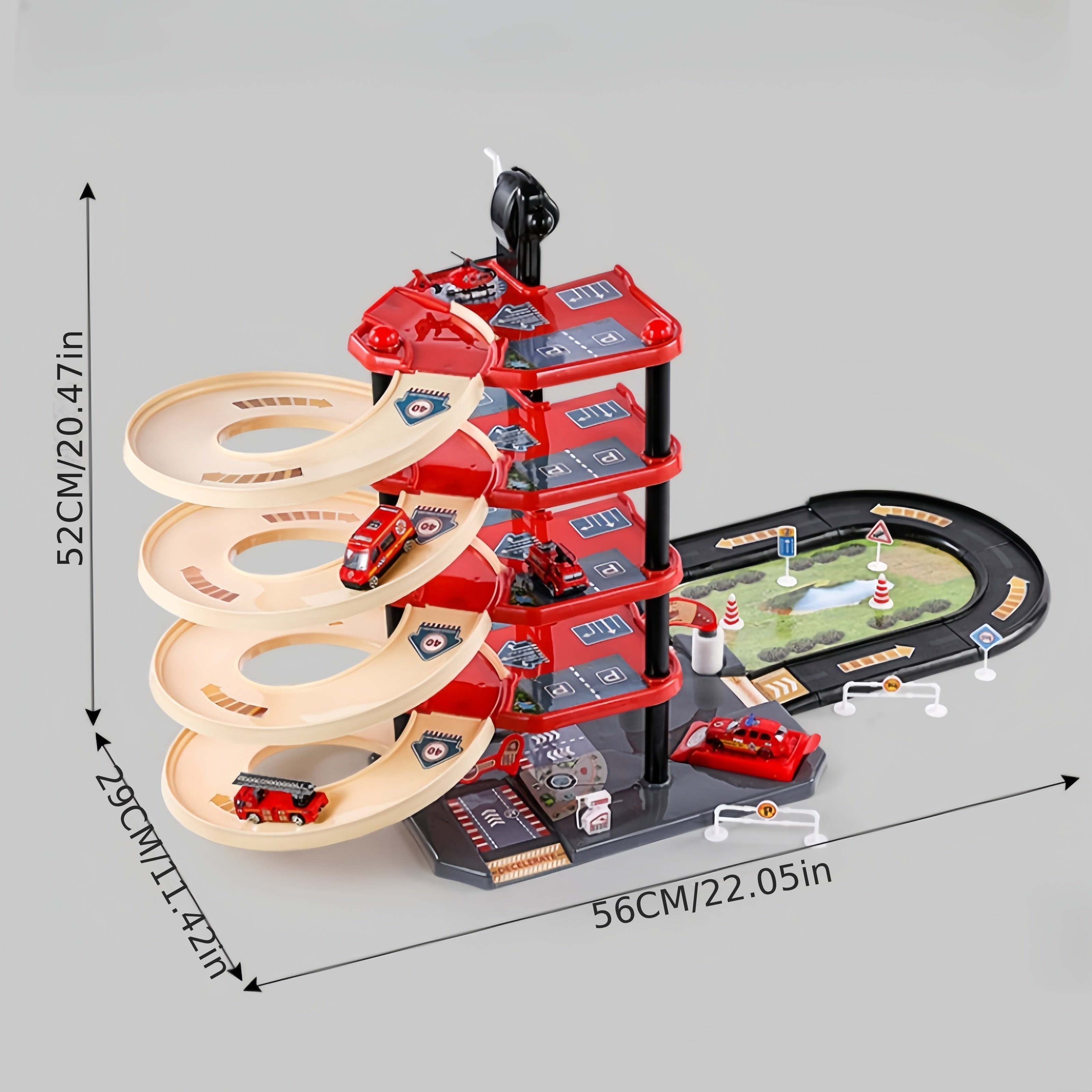 FirePark Garage Playset - Multi-Storey with Fire Engines and Traffic Signs