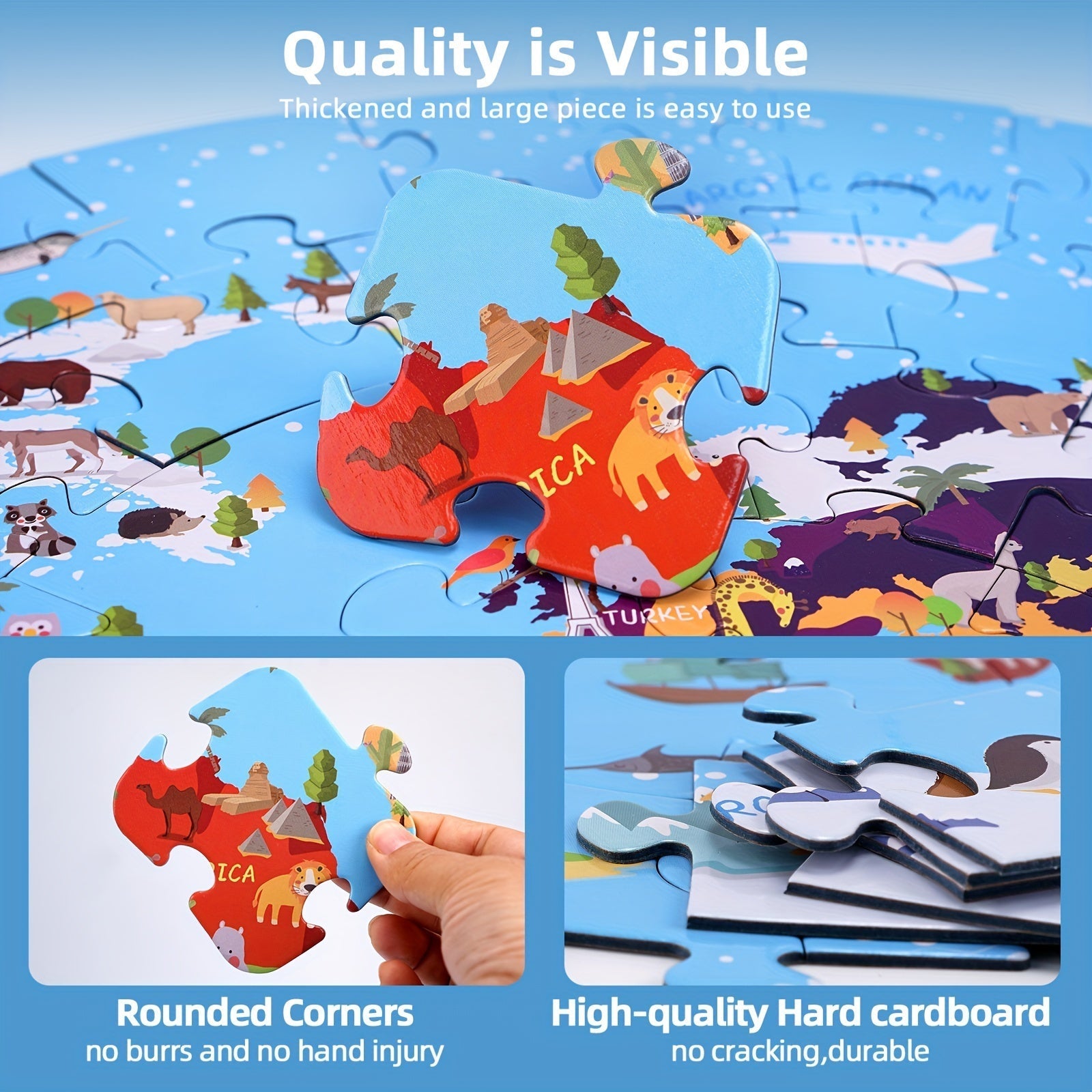 70-Piece Animal Floor Puzzle – Round World Map Design for Children