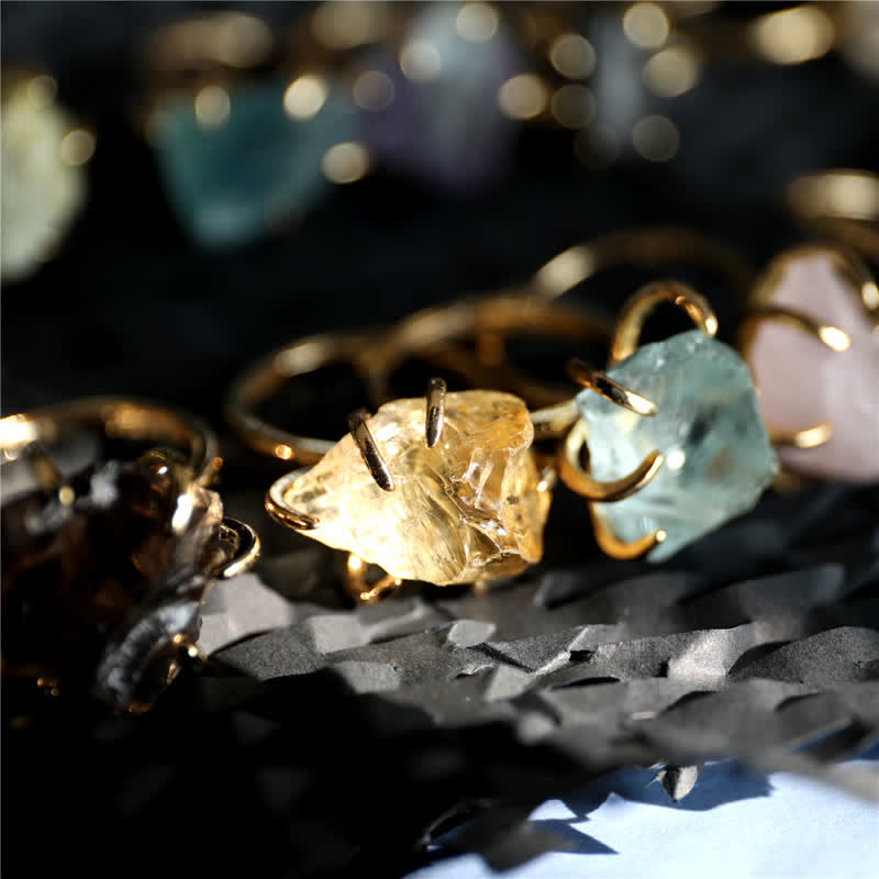 Six-Claw Adjustable Ring with Natural Crystal – Liora