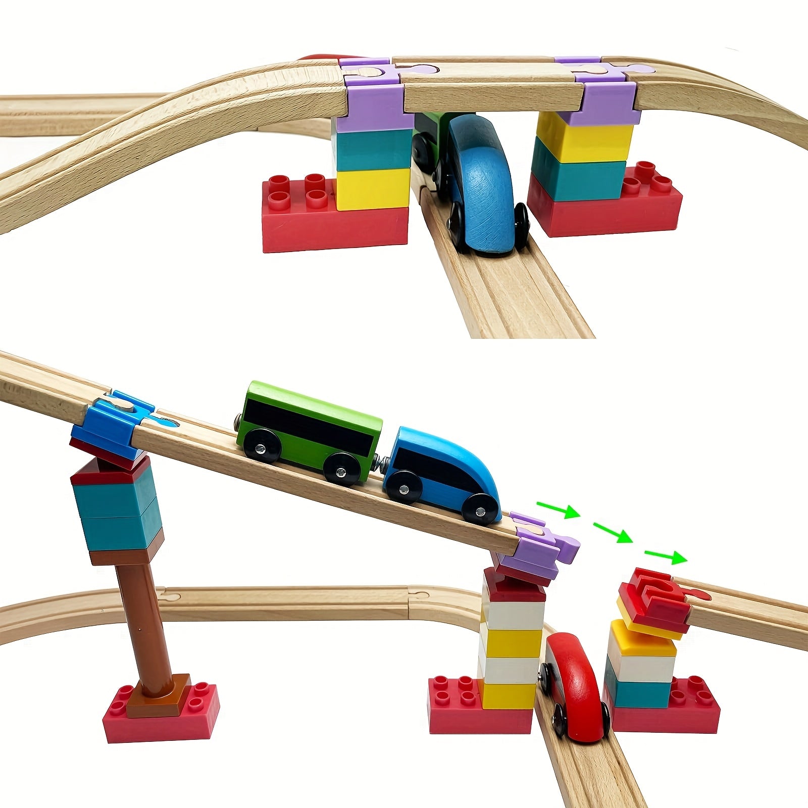 Set of 7-14 Colourful Wooden Track Adapters – Adjustable Connectors for Modelling