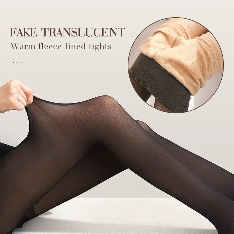 Lunava | Fleece Tights Fake Sheer | Warm Winter Tights with Skin Effect and Thermal Lining