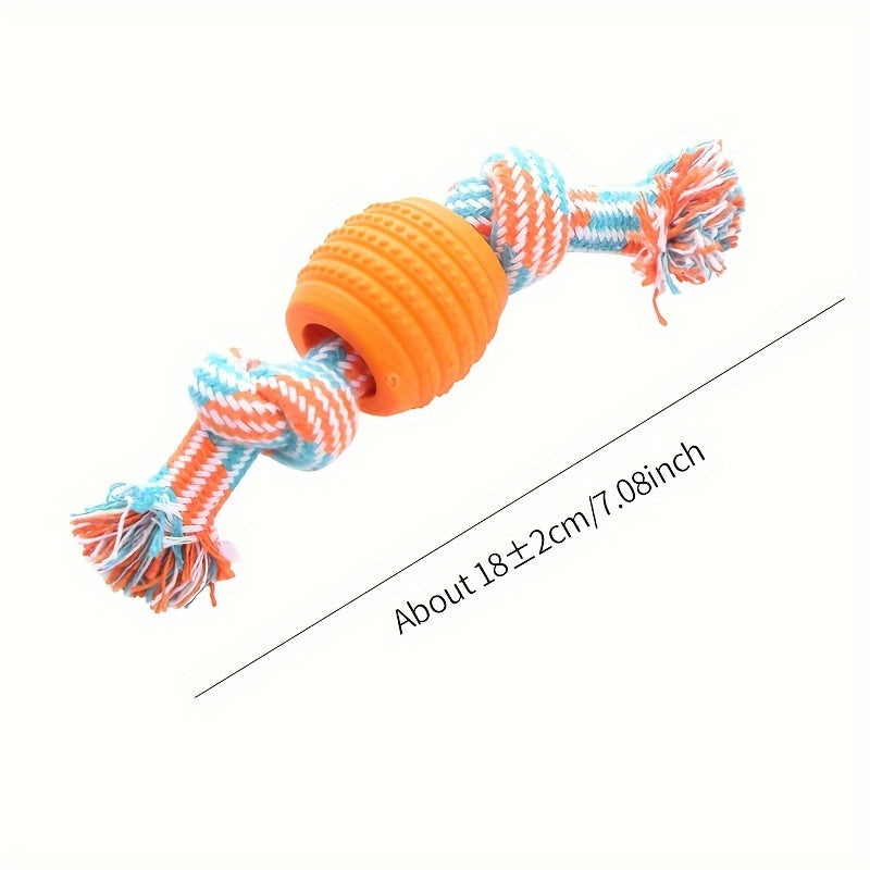 Interactive Dog Chew Toy – With Colourful Knots and Rubber Ball