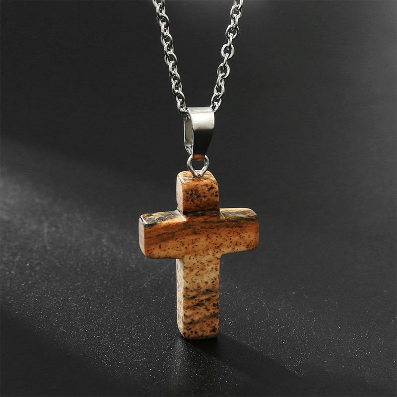 Necklace with Cross made of Natural Gemstones – Seraphina