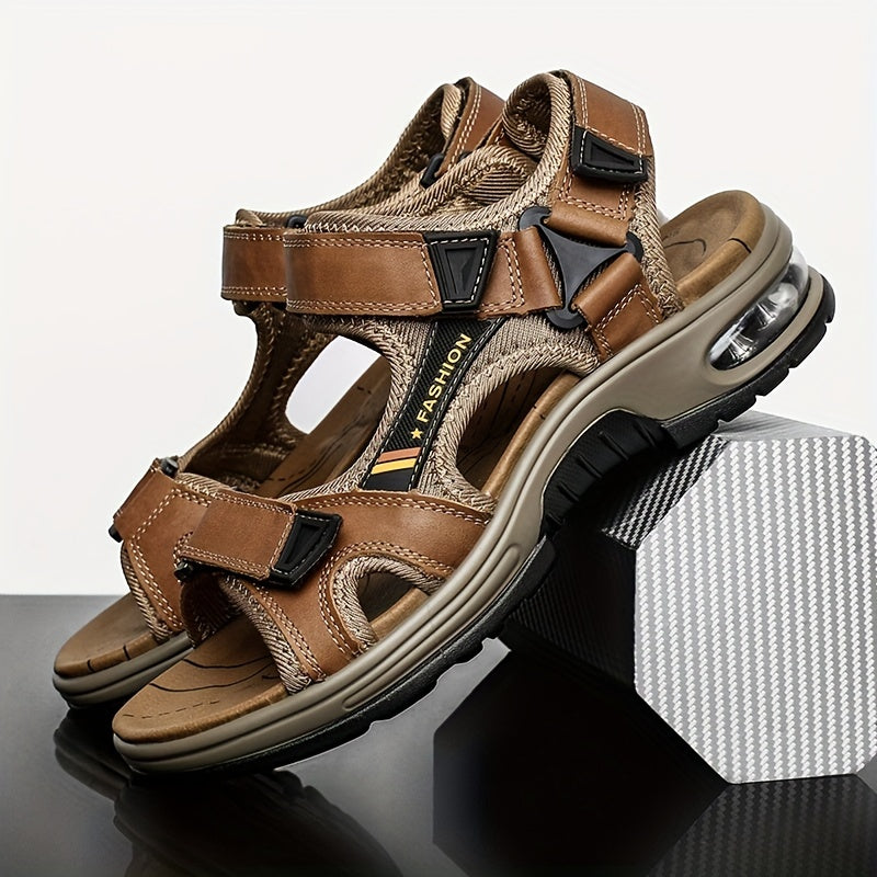 Premium Men's Leather Beach Sandals – Adjustable and Shock-Absorbing