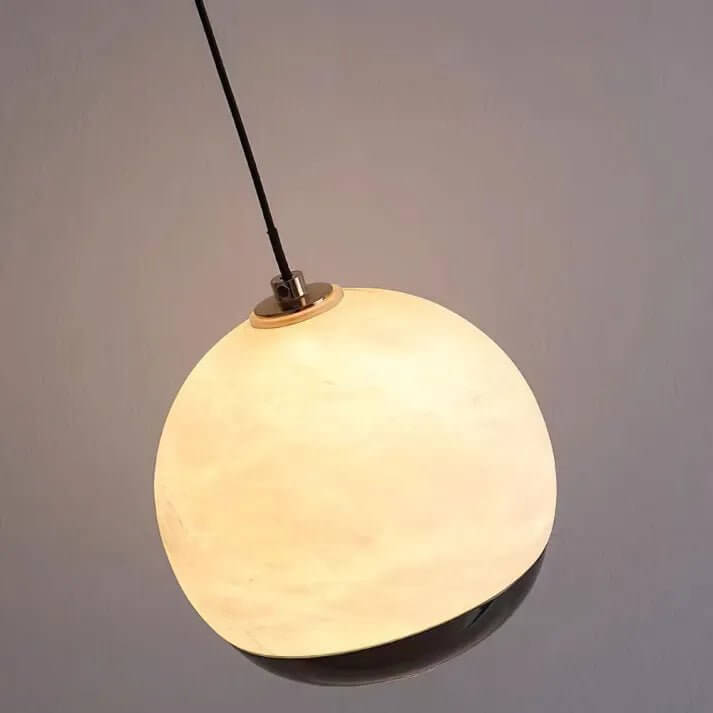 Pendant Light - Alabaster Glass Sphere with Marble Base