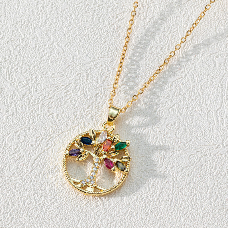 Zirconia Round Hollow Tree of Life Pendant – Necklace – Luna