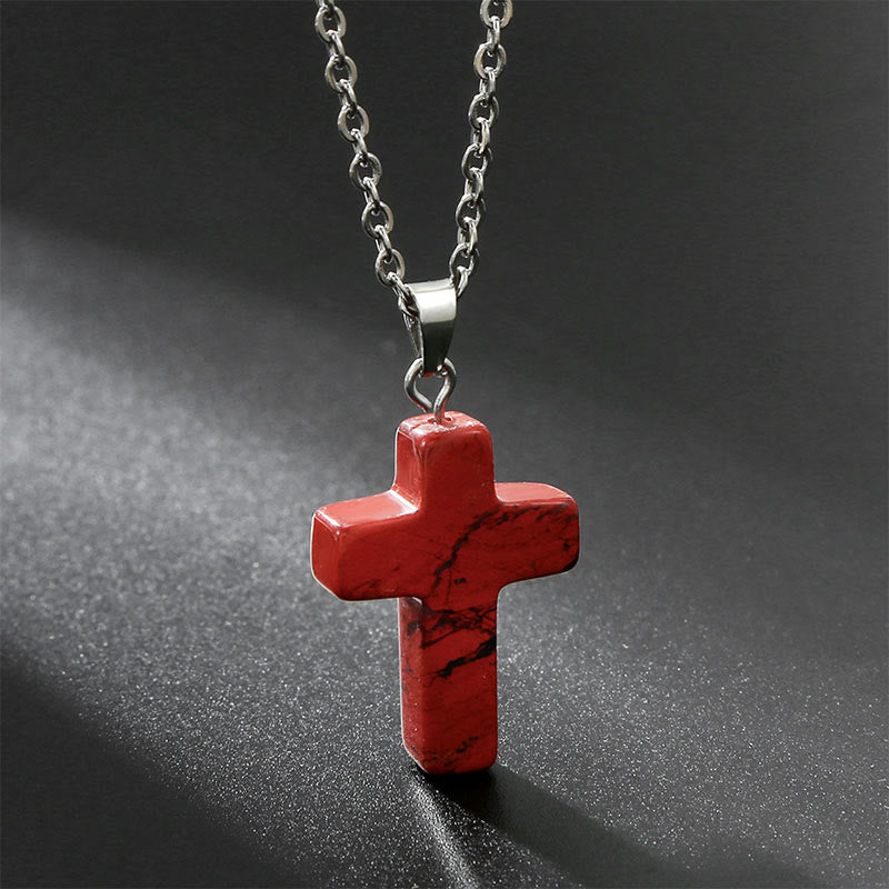 Necklace with Cross made of Natural Gemstones – Seraphina