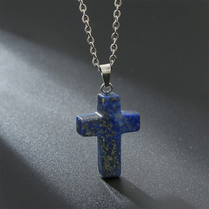 Necklace with Cross made of Natural Gemstones – Seraphina