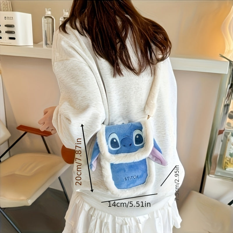 Cute Stitch Crossbody Bag – With Fur and Embroidered Design for Daily Use