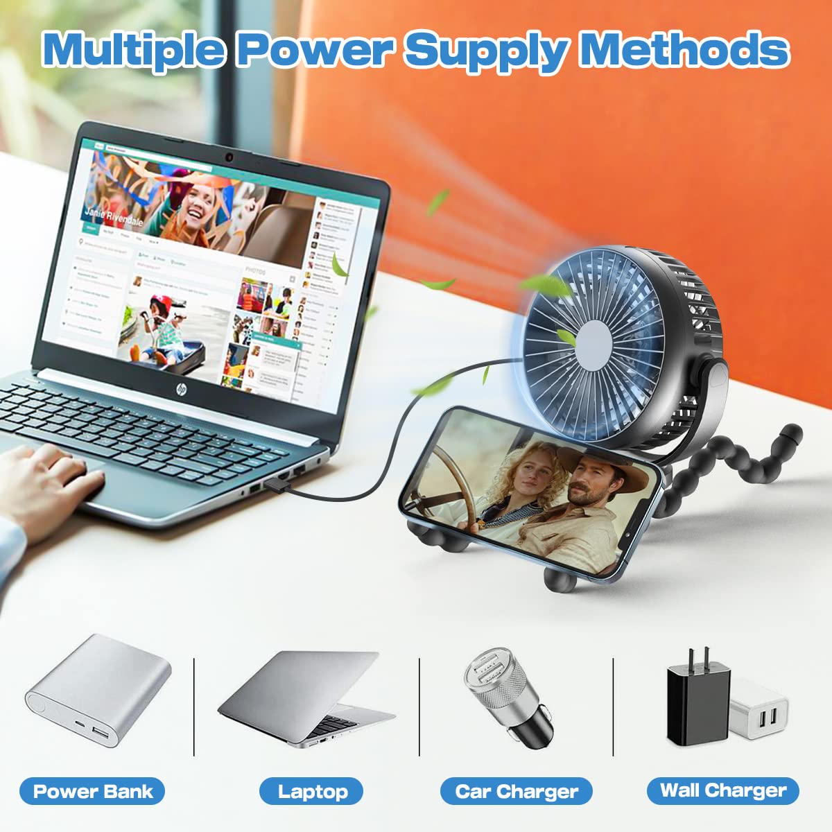 Portable Baby Stroller Fan with 8000mAh Battery