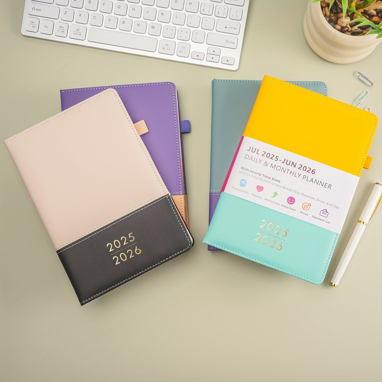 2025-2026 planner with monthly and daily schedule | Diary | Luxury leather planner with tabs and storage pocket