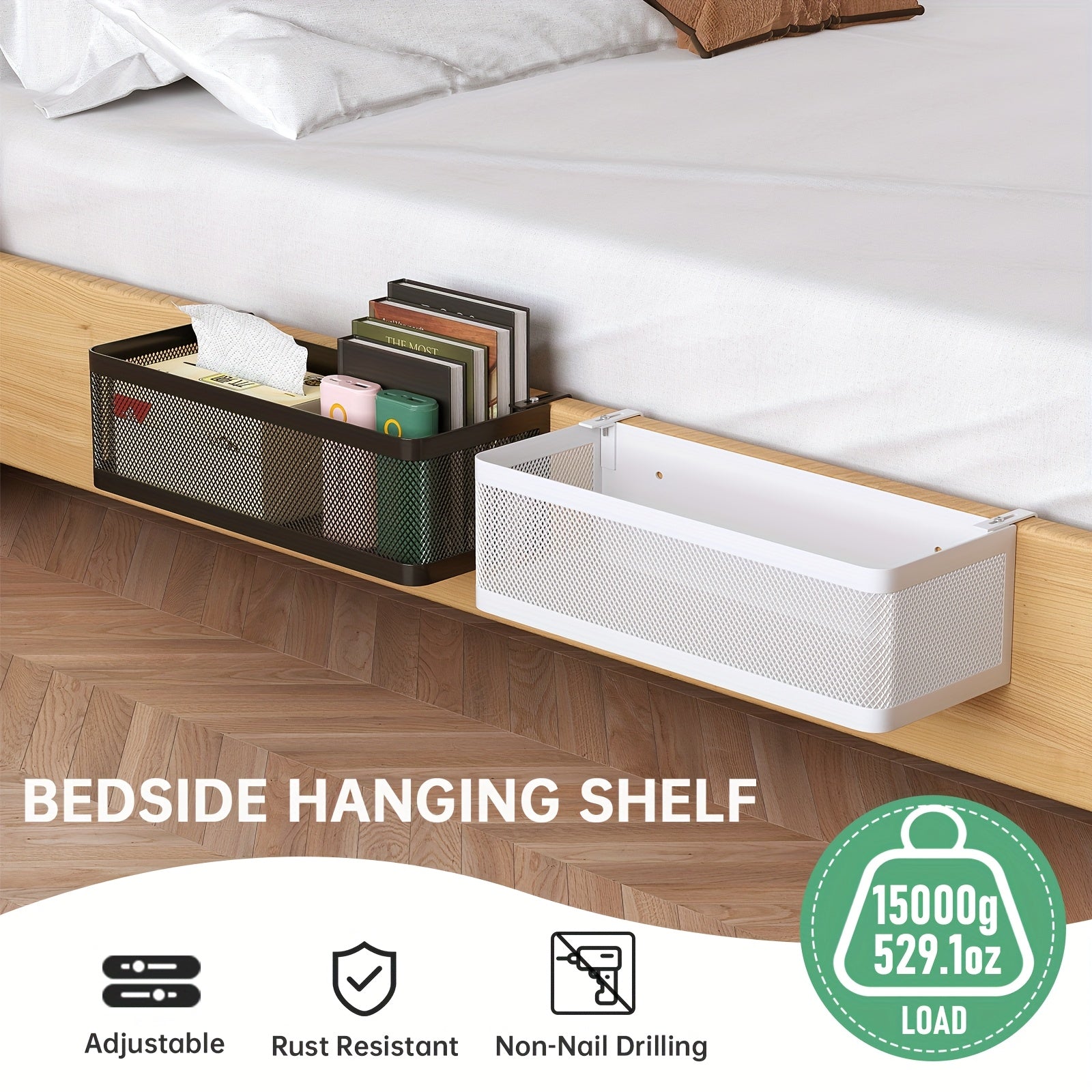 Adjustable Metal Storage Basket with Hooks - Handy Solution for Organisation