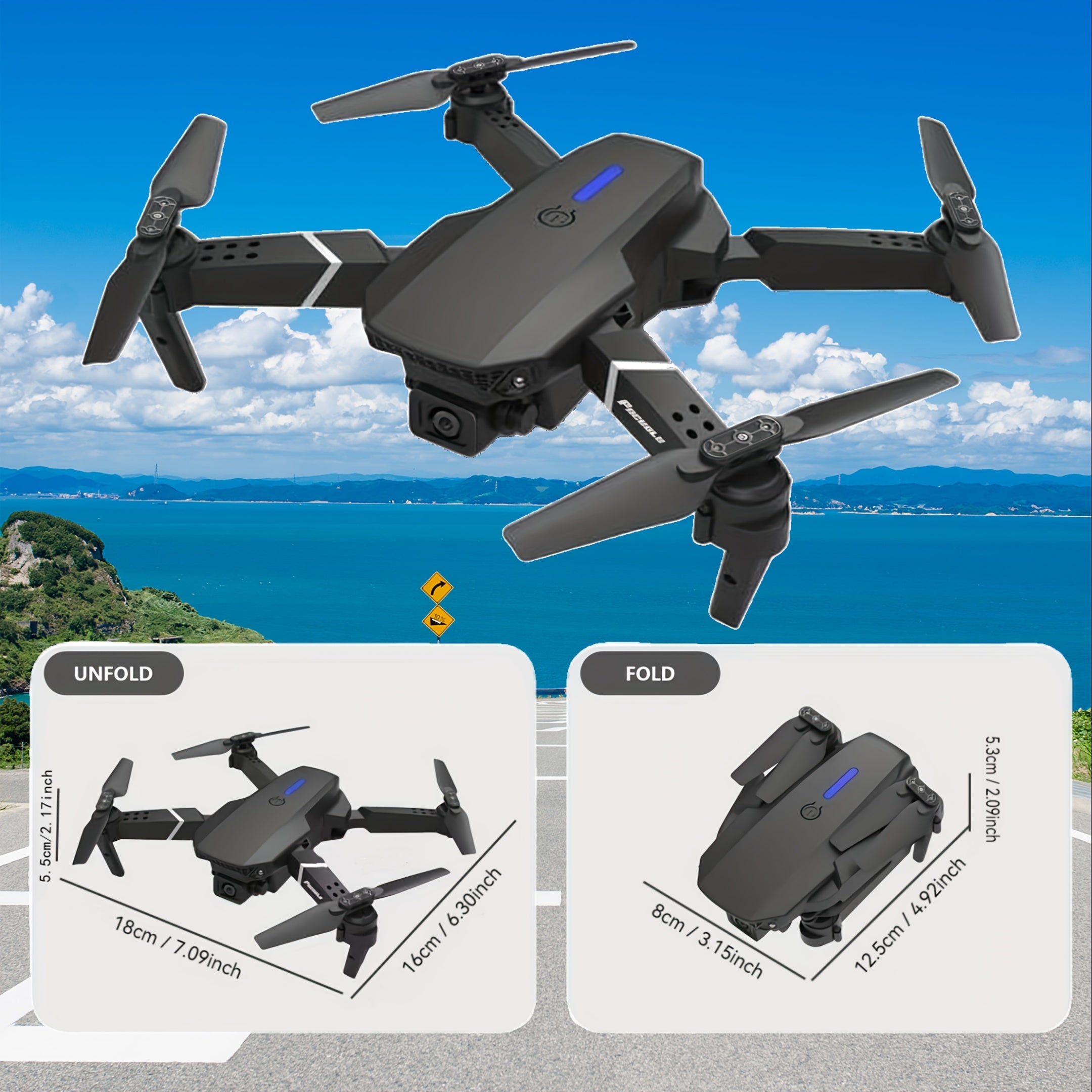 E88 Drone with Dual Camera – Foldable Quadcopter with Altitude Hold