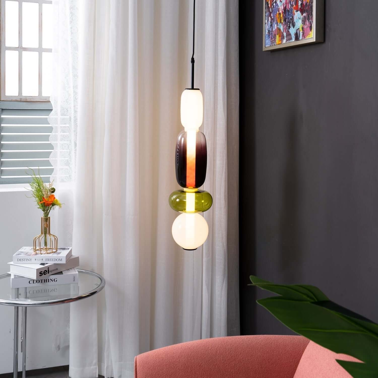 Modern Pendant Light with Coloured Glass