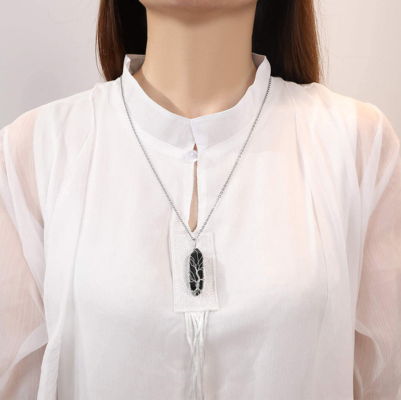 Stylish Crystal and Tree of Life Gemstone Necklace – Elara
