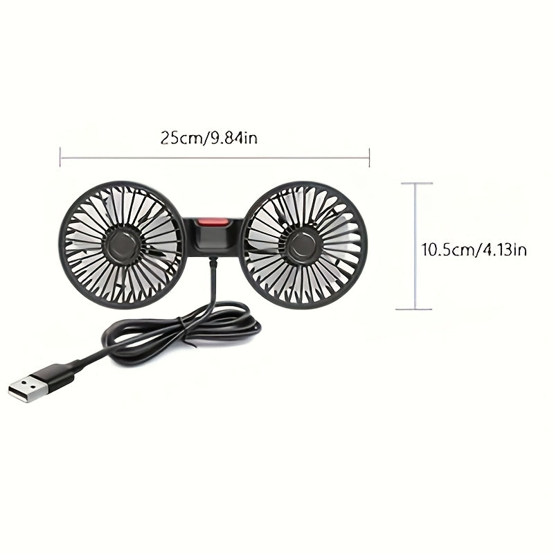 Portable Dual Car Fan – 5-Blade 360° Rotatable Ultra-Quiet