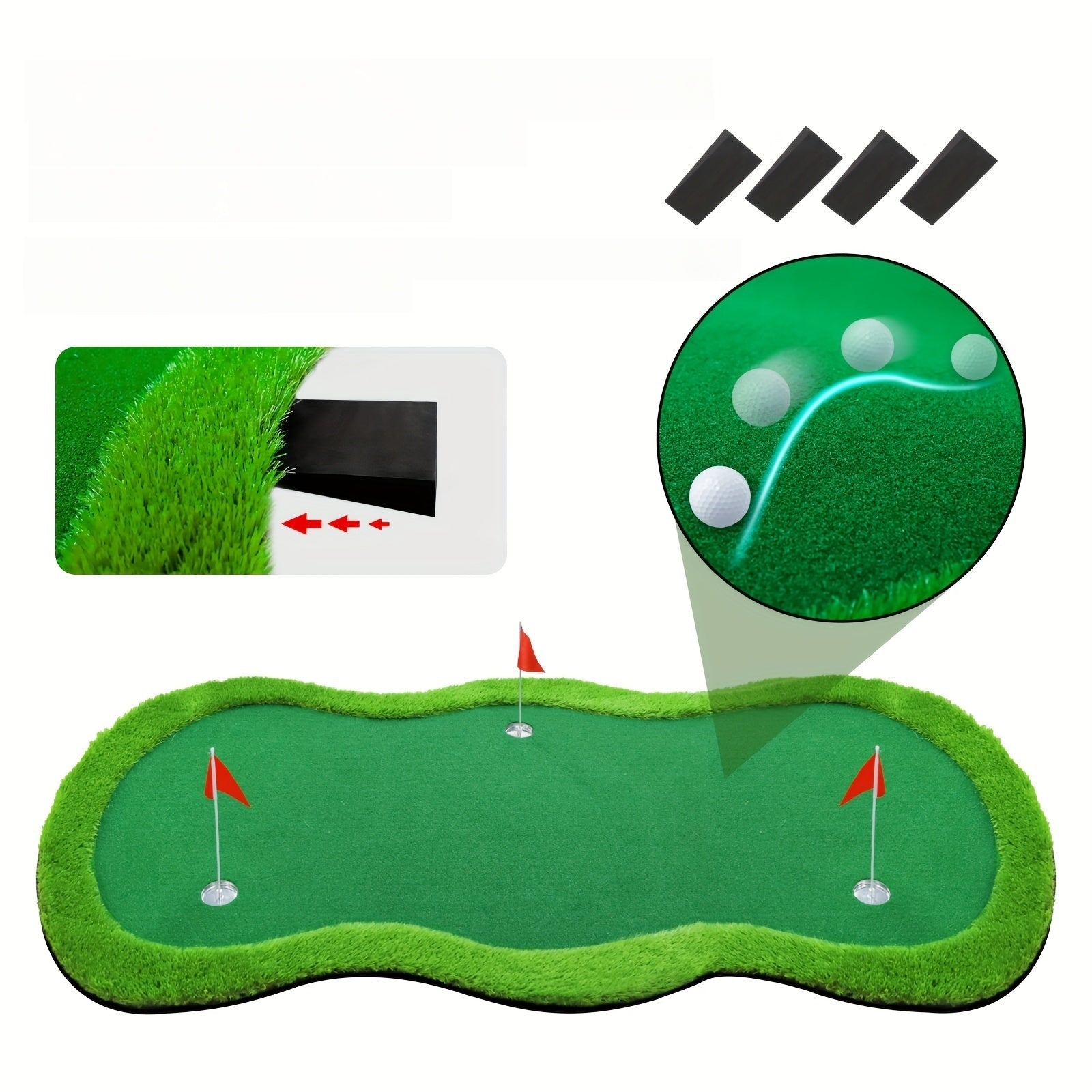 Large Golf Putting Mat 152×305 cm | Indoor/Outdoor Golf Mat | 3 Holes with Flags & Cups for Practice