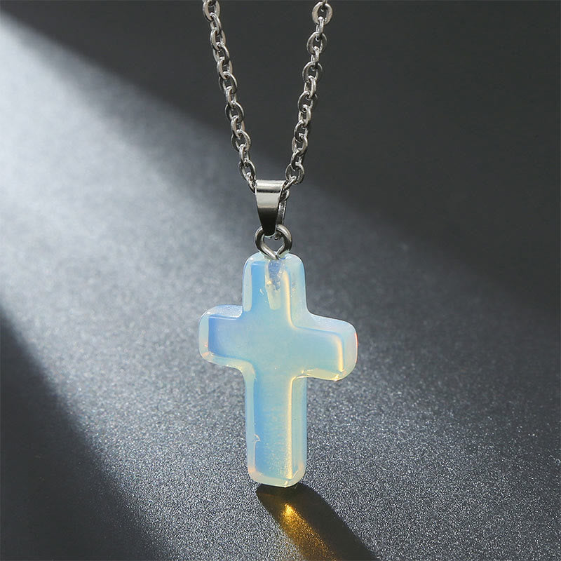 Necklace with Cross made of Natural Gemstones – Seraphina