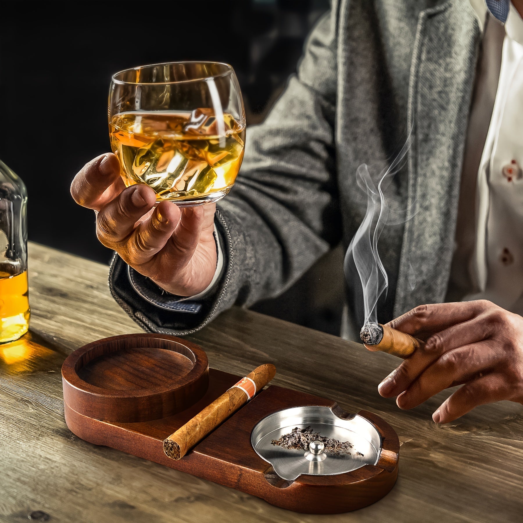 Creative Cigar Ashtray and Whiskey Glass Tray - The Perfect Father's Day Gift or Corporate Present