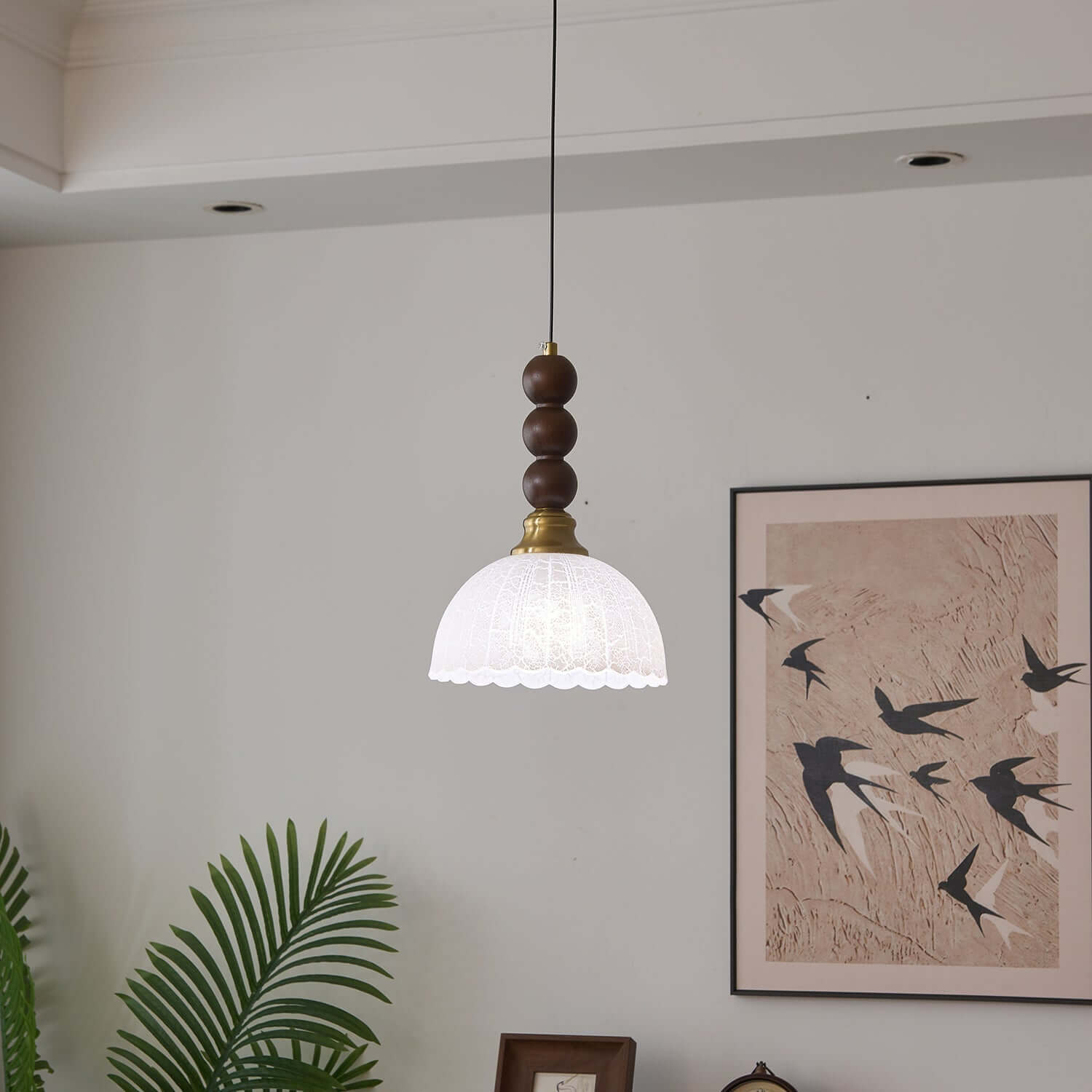 Pendant Light with Glass - Wood & Metal