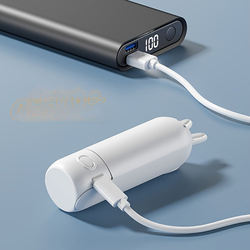 Mini Handheld Ventilator – 2-in-1 USB Rechargeable Fan with Cute Rabbit Design for Travel and Summer