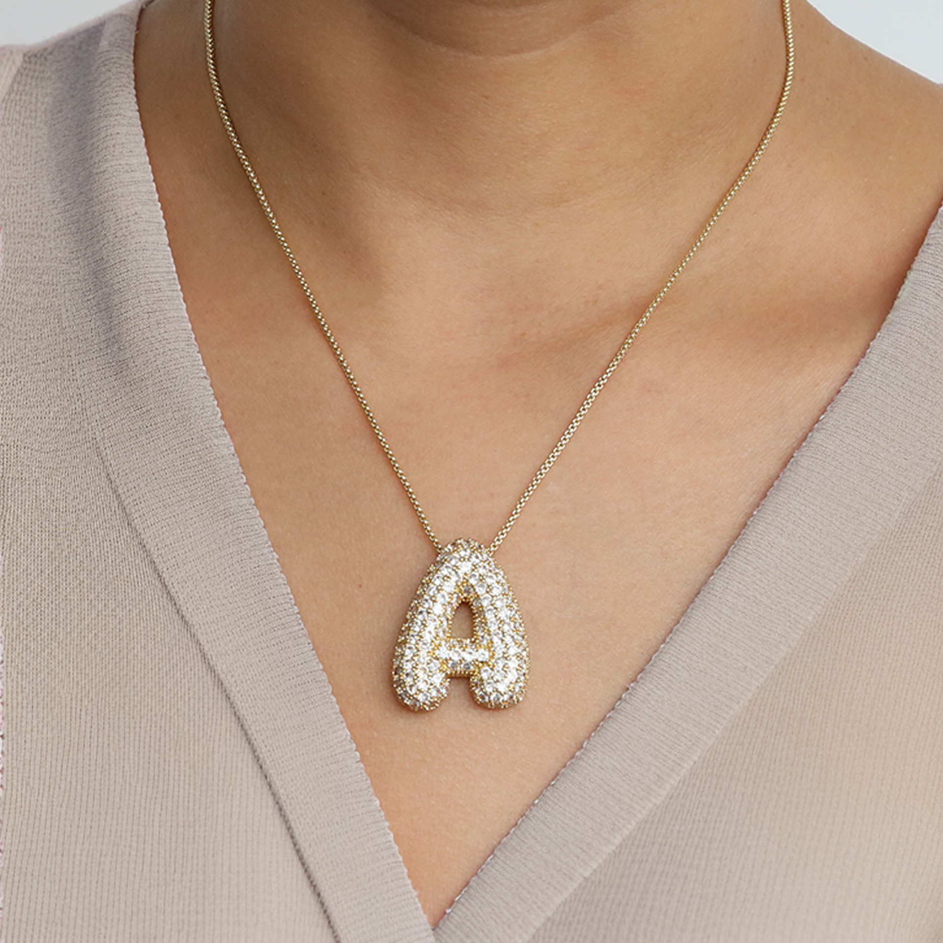 Bubble Initial-Diamond Necklace