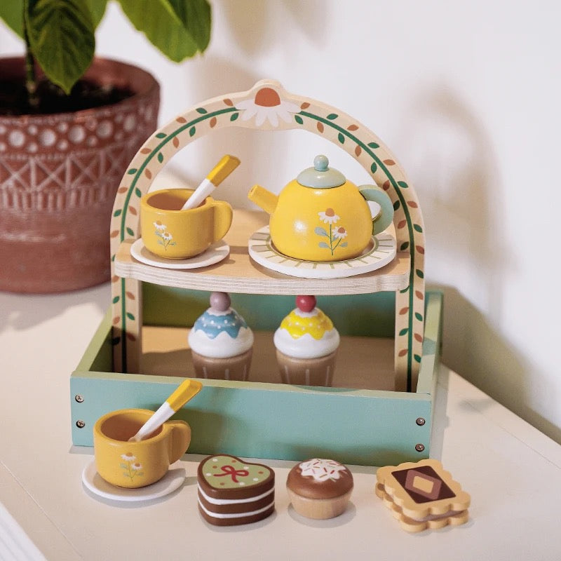 Wooden Tea Set for Children with Cupcakes and Teapot – Playtime