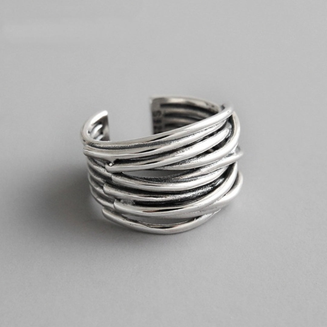 Adjustable Layered Silver Ring – Liora