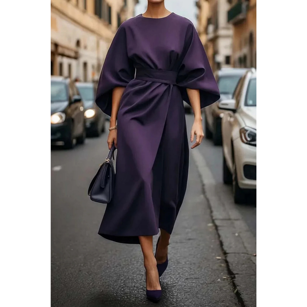 Selva | Elegant dress with lantern sleeves and belt