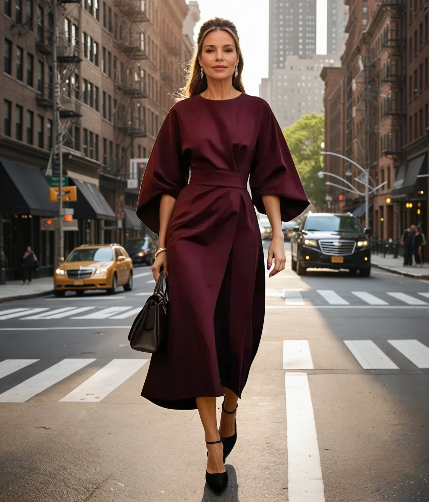 Selva | Elegant dress with lantern sleeves and belt