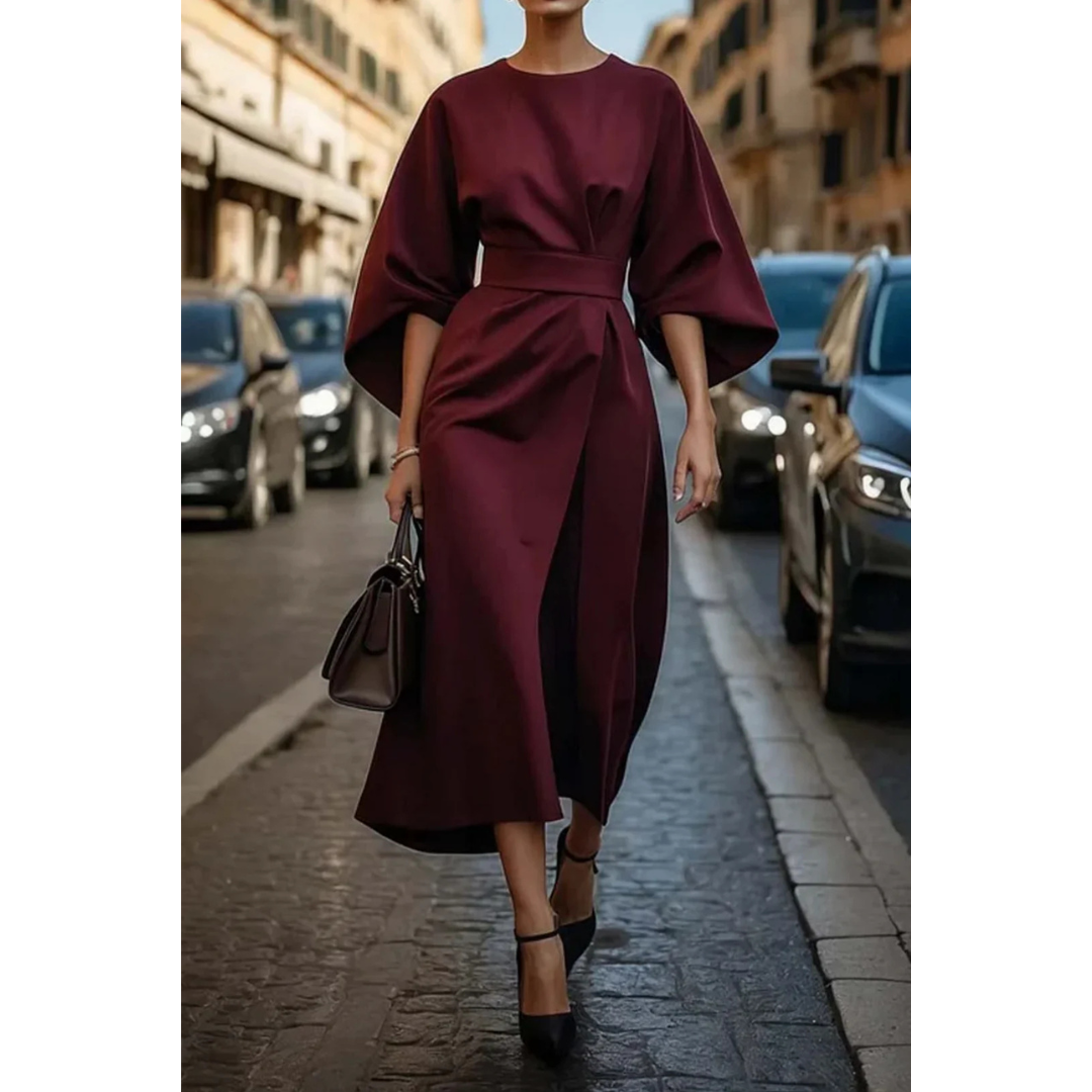 Selva | Elegant dress with lantern sleeves and belt