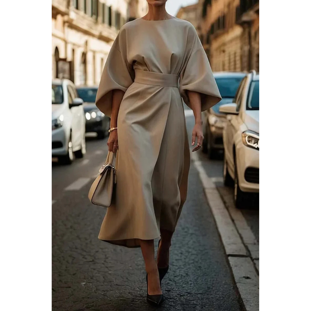 Selva | Elegant dress with lantern sleeves and belt
