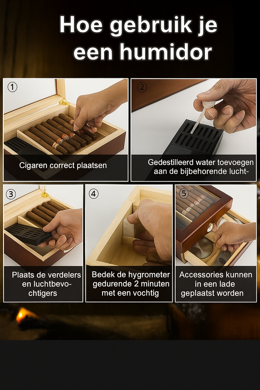 Luxury Cigar Humidor with Hygrometer | Cigar Accessory | Stylish Cigar Box with Humidifier and Cedar Wood Interior