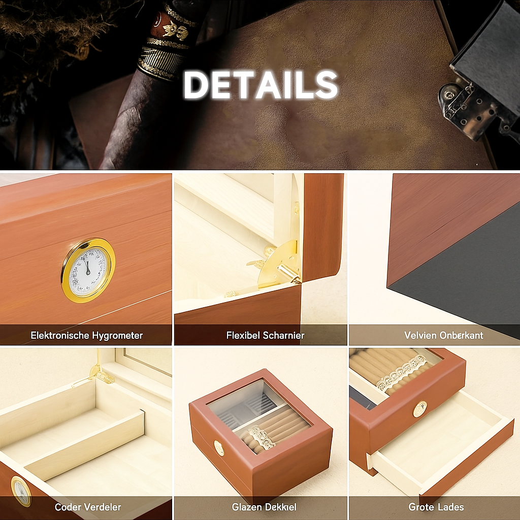 Luxury Cigar Humidor with Hygrometer | Cigar Accessory | Stylish Cigar Box with Humidifier and Cedar Wood Interior