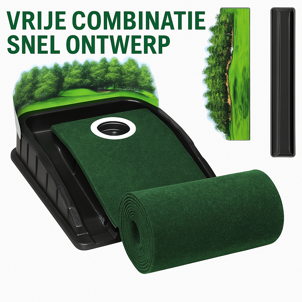 HUAEN – Golf Accelerator Pro Putting Mat | Putting Mat with Rebound Function | Polyester Mat with Length Guides 213 cm