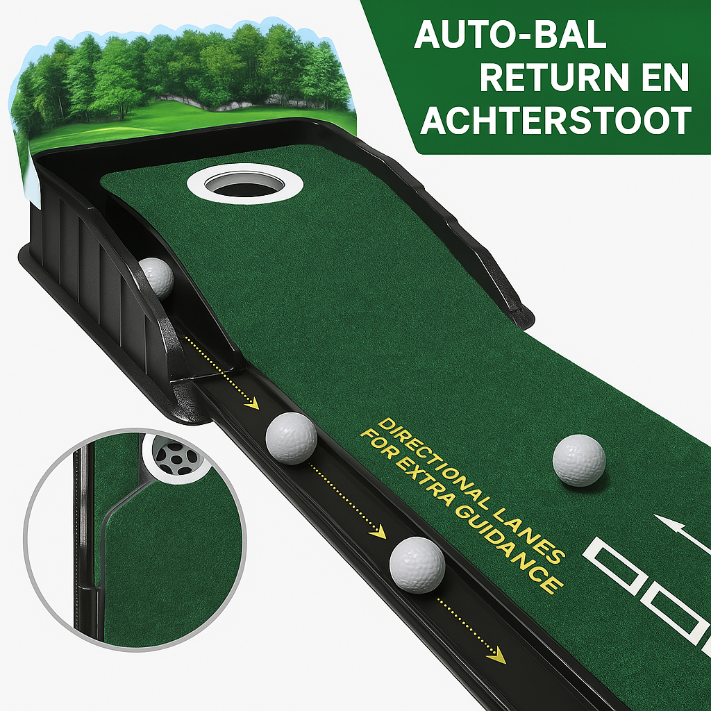 HUAEN – Golf Accelerator Pro Putting Mat | Putting Mat with Rebound Function | Polyester Mat with Length Guides 213 cm