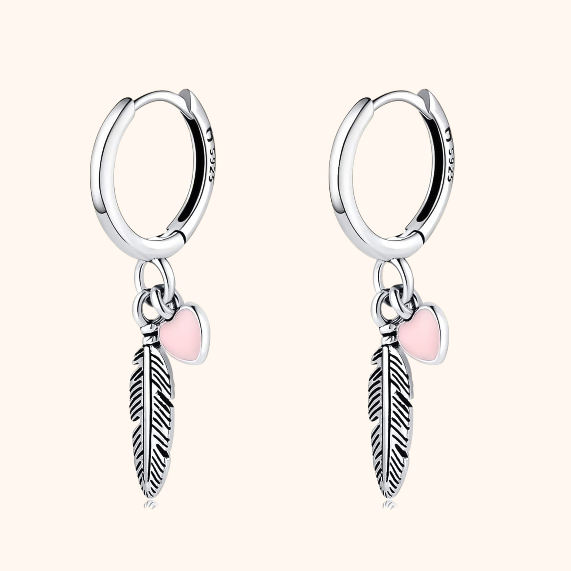 Hoop Earrings with a Loving Feather and Heart – Althea