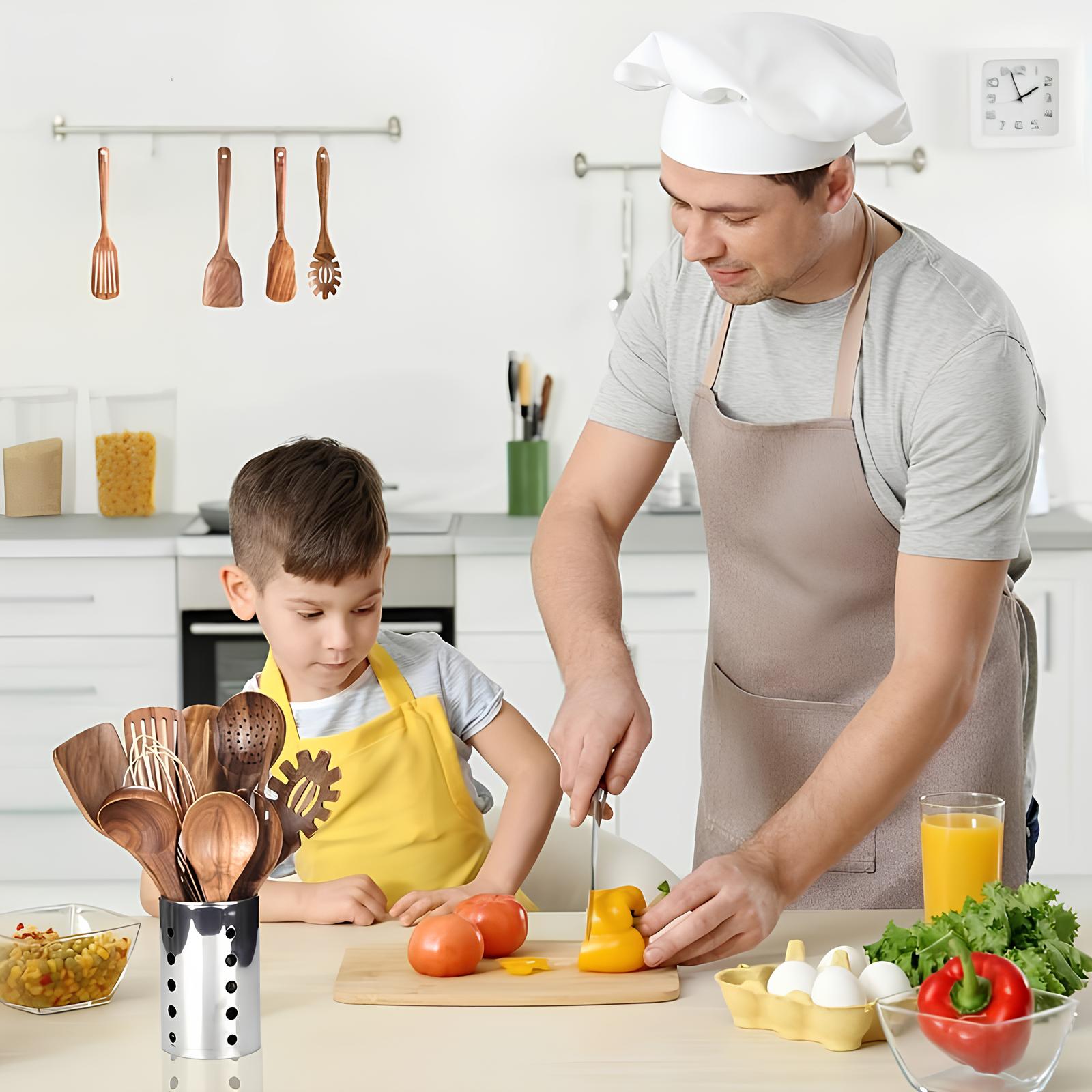 11-Piece Teak Kitchen Utensil Set – Includes Holder – Natural Look for the Kitchen