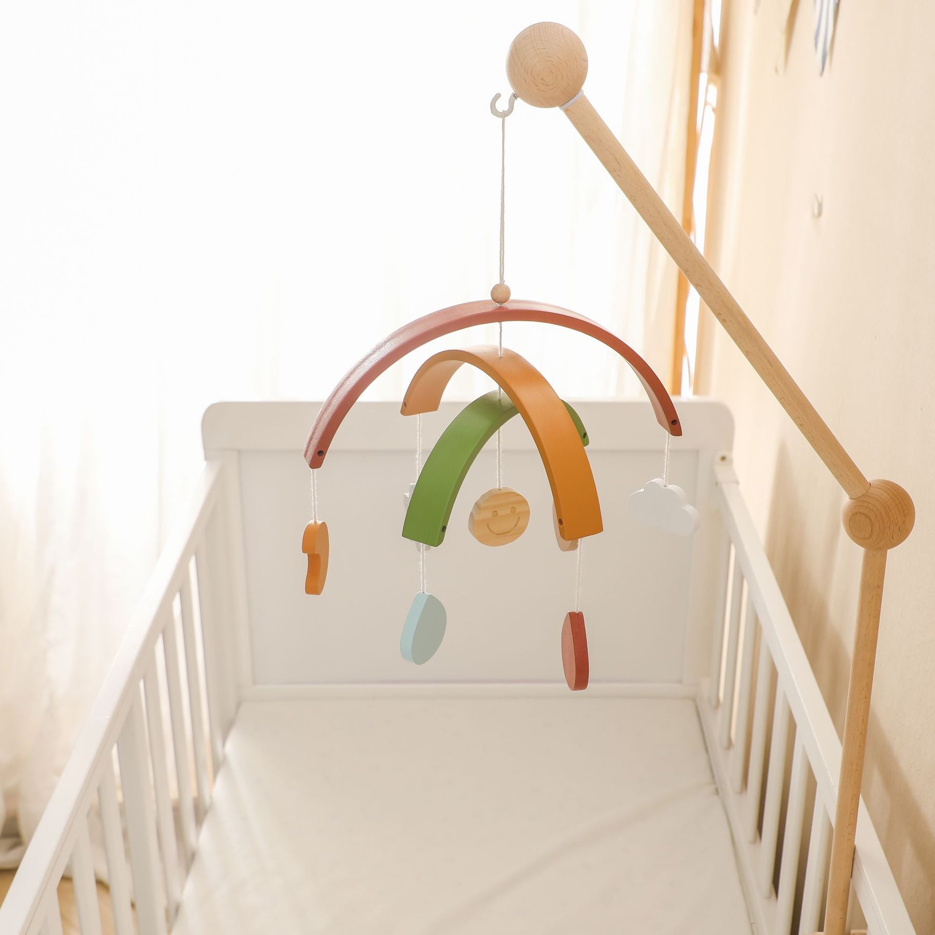 Sensory Wooden Mobile for Babies with Shapes and Colour Stimuli