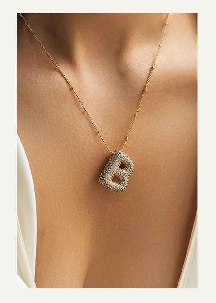 Ladies' Necklace – Initial Pendant – Sparkling Stones – Refined Chain Necklace – Statement Jewellery