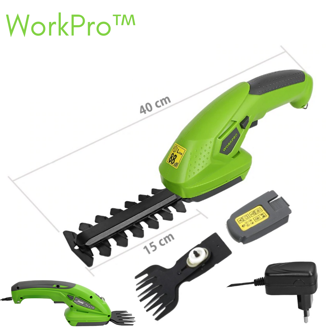 WorkPro | Compact Wireless Hedge Trimmer | Lightweight 0.47kg | Safe Child Lock Design | 1100RPM Powerful Pruning Performance | Easy Operation | Rechargeable Li-Ion Battery | Effortless Pruning and Trimming