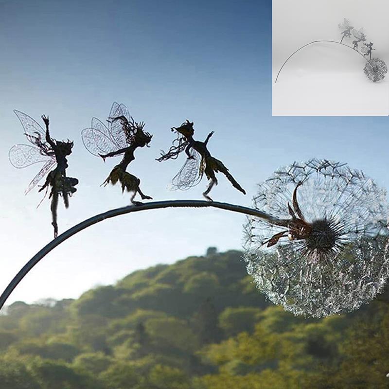 Fairies and Dandelions Dancing Together Sculpture for Outdoor Garden